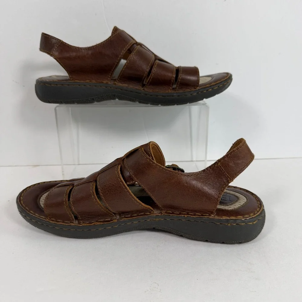 Born Fisherman Sandals 10M Brown Leather Slingback Comfort Shoes